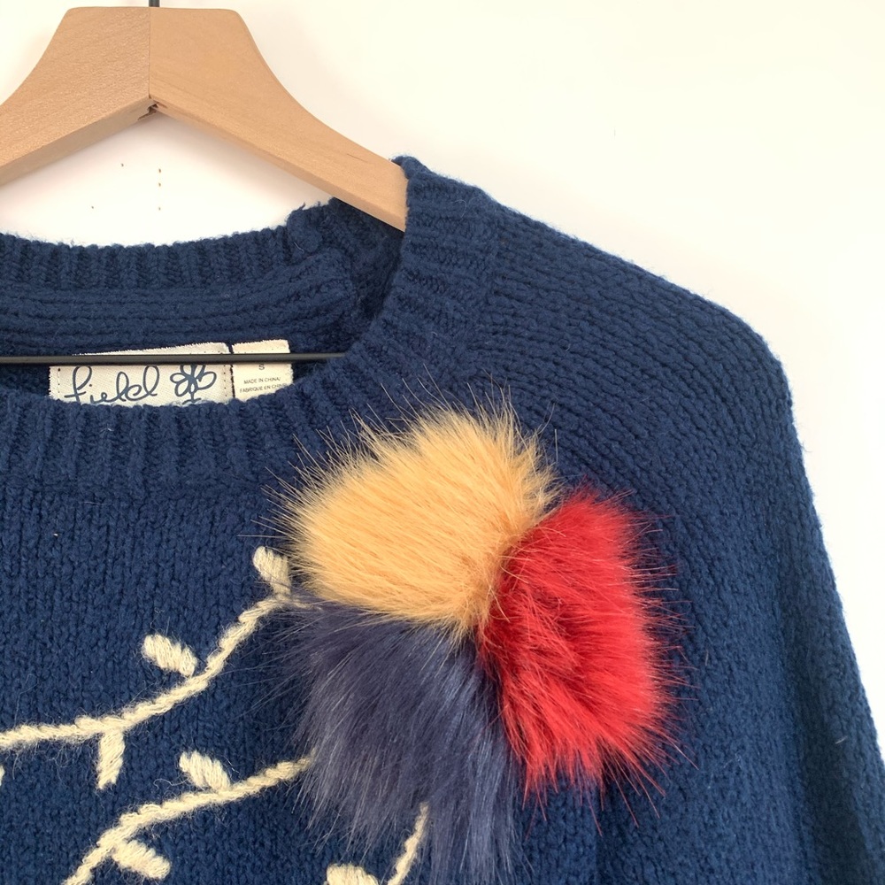Anthropologie Navy Crewneck Sweater with Multicolor Pom Detail - Picture 4 of 8
